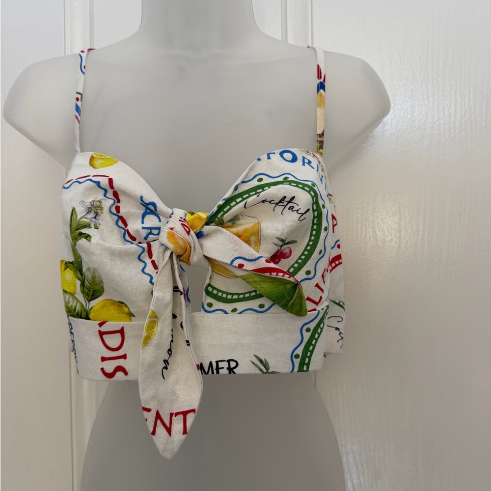 Joie White Colorful Printed Crop Top Sz 12